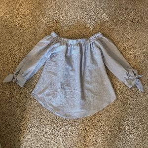 Blue and white stripe 3/4th length off the shoulder blouse